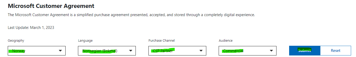 MS Customer Agreement - how to get Norwegian version